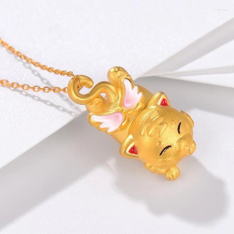 Pendentifs 14K couleur or jaune mignon tigre volant pendentif collier vraie chaîne pour femmes bijoux cadeaux de noël