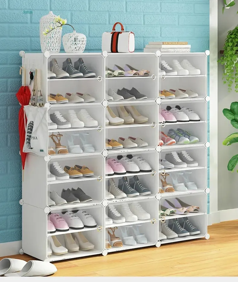 Storage Holders Racks 6-12 Tier Shoe Rack Sneakers Storage Cube Organzie Modular DIY Large Capacity 24-96 Pairs Shoe Tower Dustproof Boot Cabinet 231007