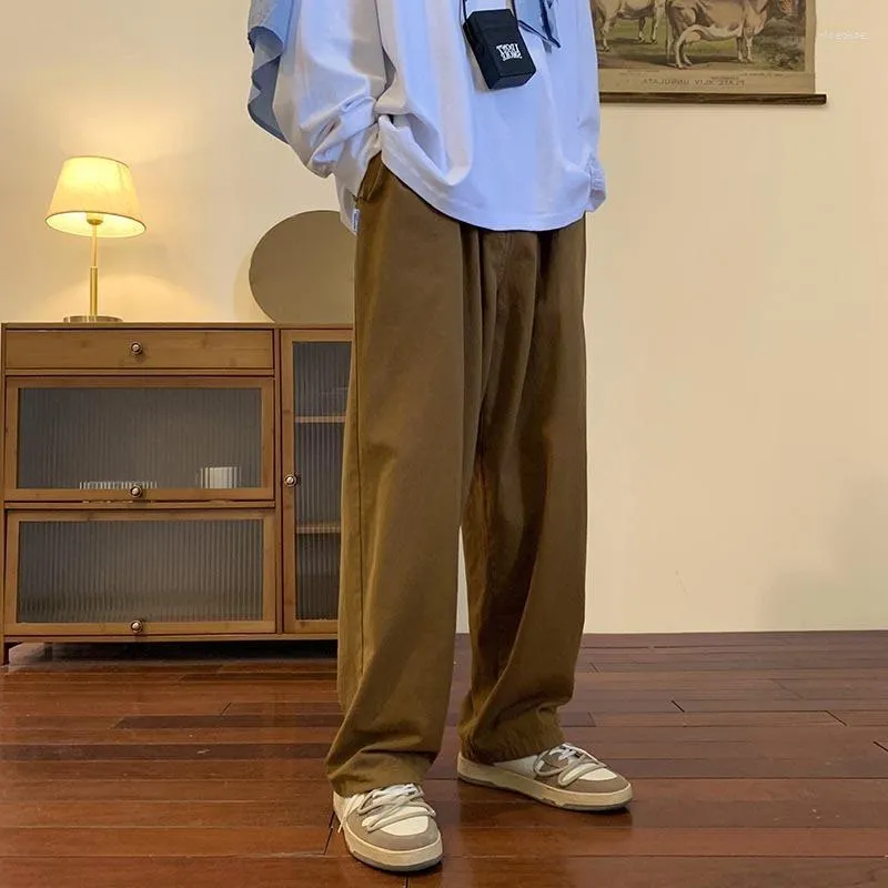 Męskie dżinsy amerykańskie ciemnobrązowe luźne proste spodnie do kawy moda deskorolka