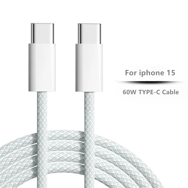 Câble de Charge tressé USB C-C 60W pour iPhone 15 Type C 20V 3A, cordon de Charge rapide
