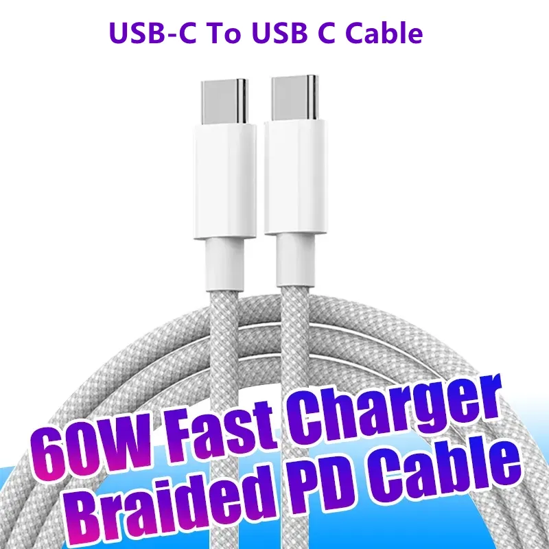 60W PD USB C To USB C Data cable For Samsung Xiaomi Phone Type C Fast Charging Cable