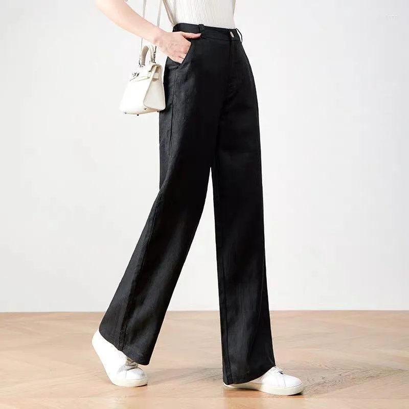 Pantalon femme lin noir pour femmes Harajuku mode taille haute ample jambe large printemps été plage Baggy pantalon droit