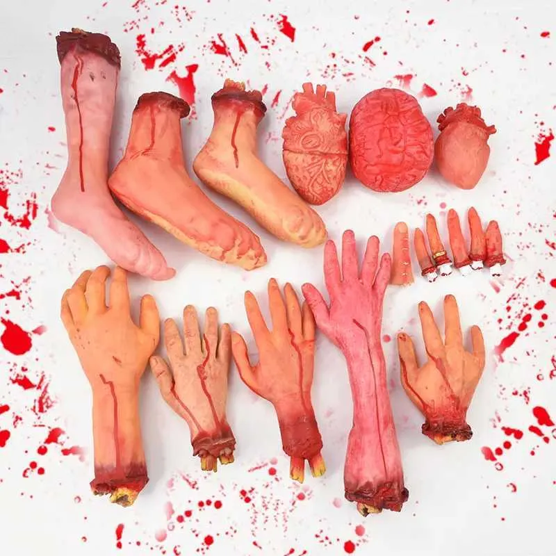Halloween Haunted House Horror Props Bloody Scary Fake Hand Finger Leg Foot Brain Heart Halloween Party Decoration