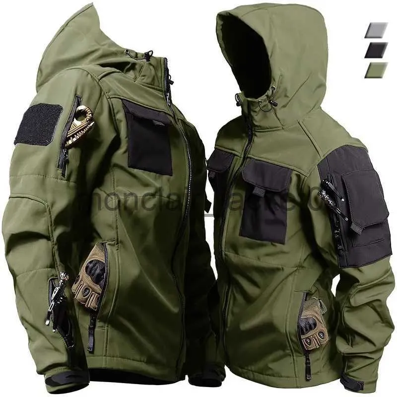 Jackets táticos de pele de tubarão masculino Homem Militar Militar Concha macia impermeável jaqueta com capuz de vento ao ar livre uniformes funcionais multi-bockets j231010