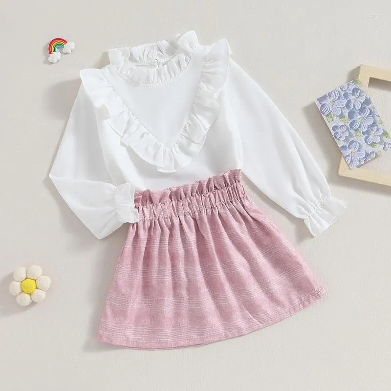 Комплекты одежды Юбка для маленьких девочек весенне-осенняя одежда с длинными рукавами и круглым вырезом с рюшами Рубашки трапециевидной формы Sweet Baby