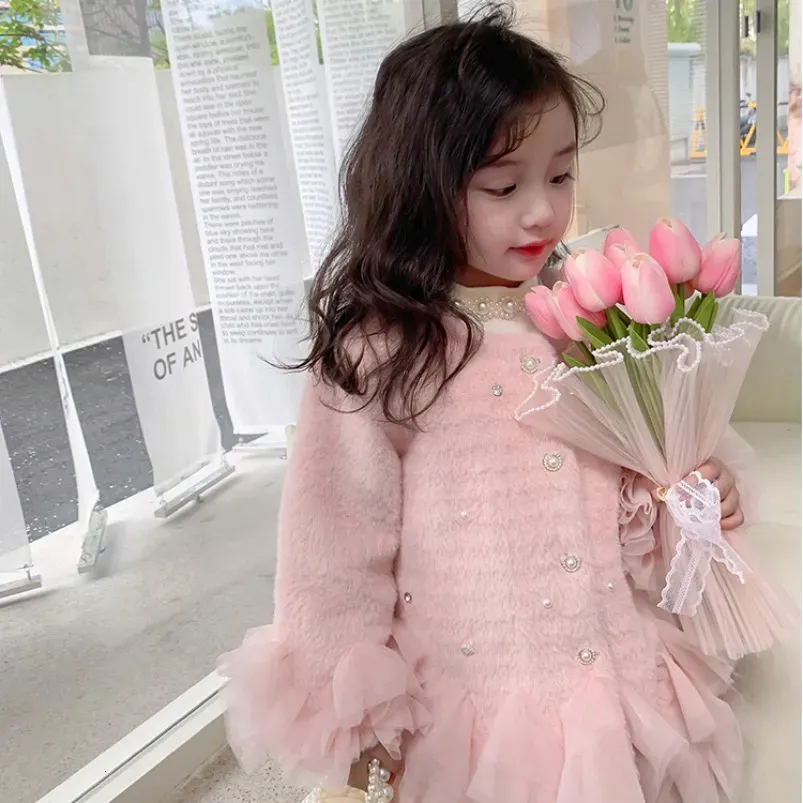 Coat Spring Autumn Kids Girls Jacket Outwear Sweet Faux Fur Warm Plus Velvet Thicken Winter Woolen Outdoor Fleece Clothes 231009