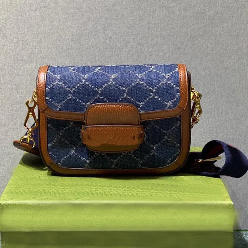 Jeans série bolsa de ombro feminina bolsa senhora tote clássico carta impressão crossbody sacos de couro genuíno lona retalhos cor mensageiro bolsas