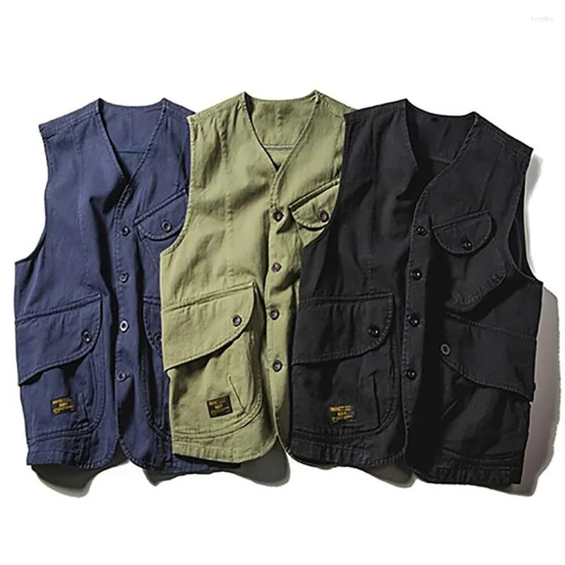 Men's Vests Retro Sleeveless Tops Jacket Men S Work Vest Cotton American Casual Vintage Multi Pocket Tank Ameki Biker Waistcoat