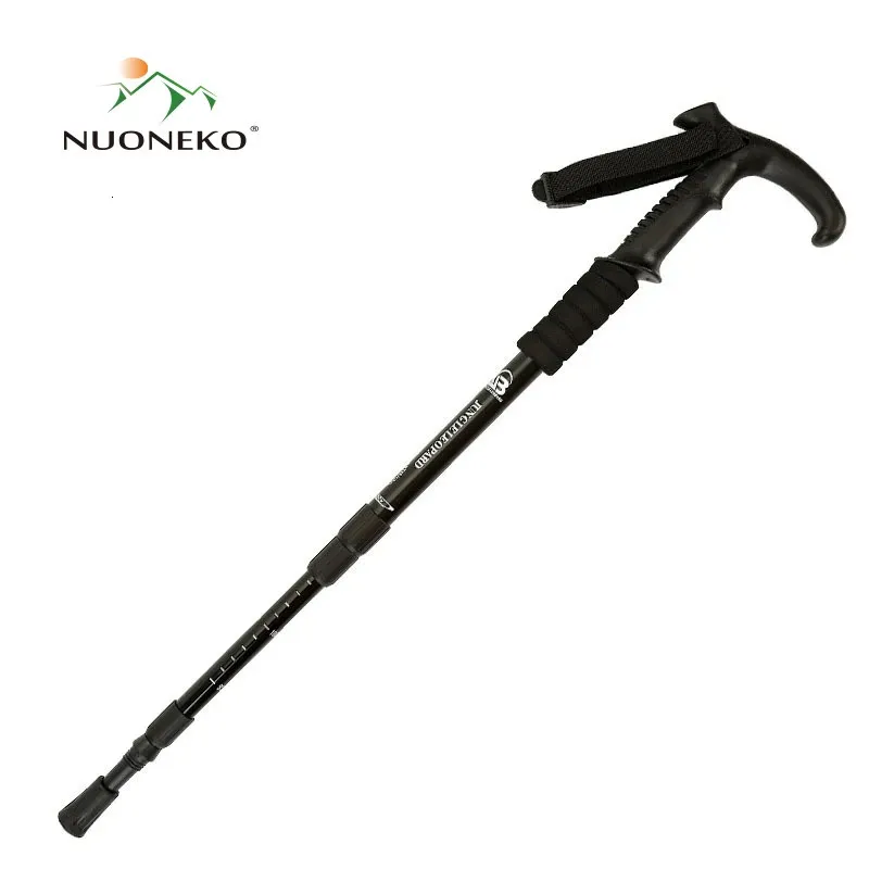 Bastões de trekking NUONEK Bastão de caminhada dobrável ao ar livre Trekking Turismo Escalada T Handle Bastão de esqui telescópico de quatro seções CA18 231010