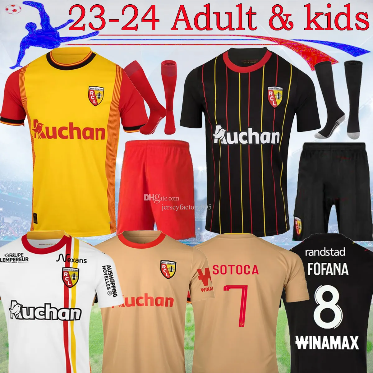 23 24 RC Lens Maillot Futbol Formaları 2023 Ev Uzak Üçüncü Buksa Cabot Banza Poreba Kakuta Openda Sotoca Fofana Gradit Fortes Futbol Gömlek Çocuk Kiti 16-XXL