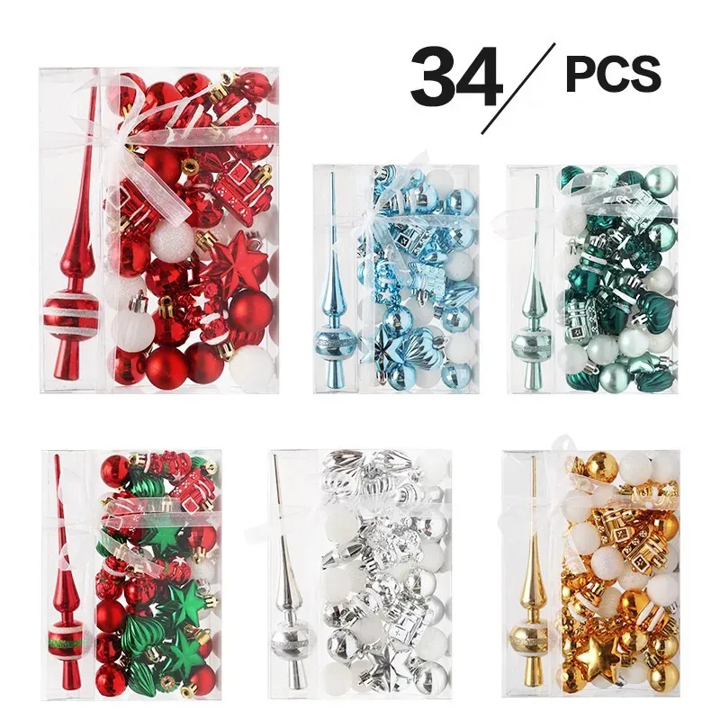 Christmas Decorations Christmas Decorations 34pcs Painted Christmas Ball Set Mini Christmas Tree Pendant Christmas Gift 231009