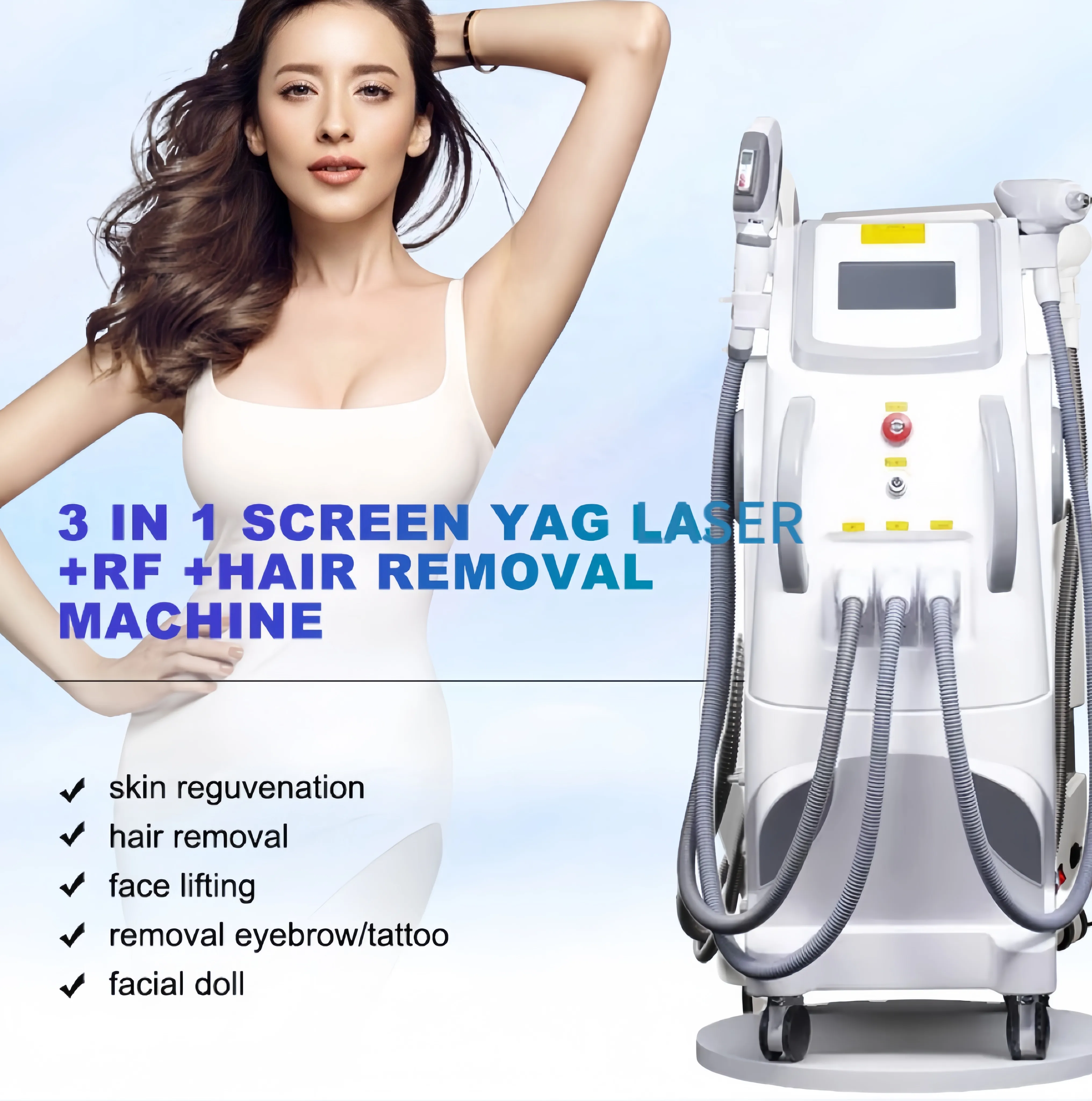 Multifunction 3 in 1 elight opt hair remove painless nd yag laser tattoo removal wholesale rf skin tightening firming treatment beauty machine