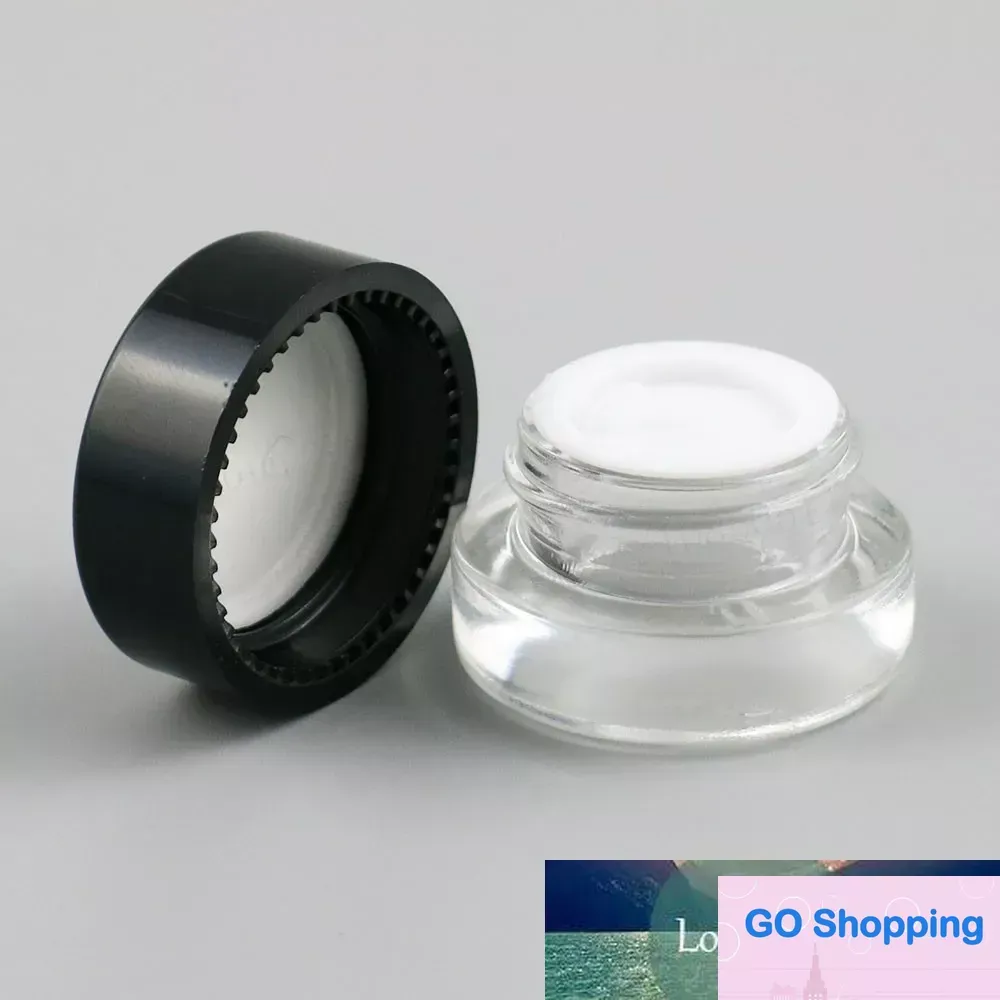 Top 3g Mini Helder glazen zalfpotje 3ml cosmetische container Make-uppot Pot met zwartzilveren dekselschroef