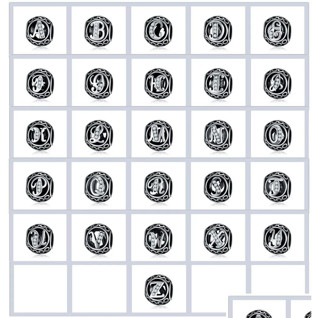 Argent Sier 26 perles de lettre pour la fabrication de bijoux grand trou entretoise en vrac Alphabet charmes bricolage fournitures artisanales bijoux en perles perles en vrac Dhp6Q