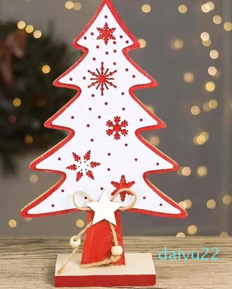 Décorations de Noël Ensemble de table de neige Ornements d'arbre en bois Navidad Année cadeau de Noël