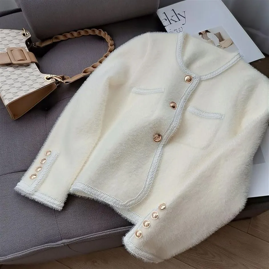 Cardigan tricoté en fausse laine mohair pour femme, pull à simple boutonnage, manteau, couleur unie, 194s