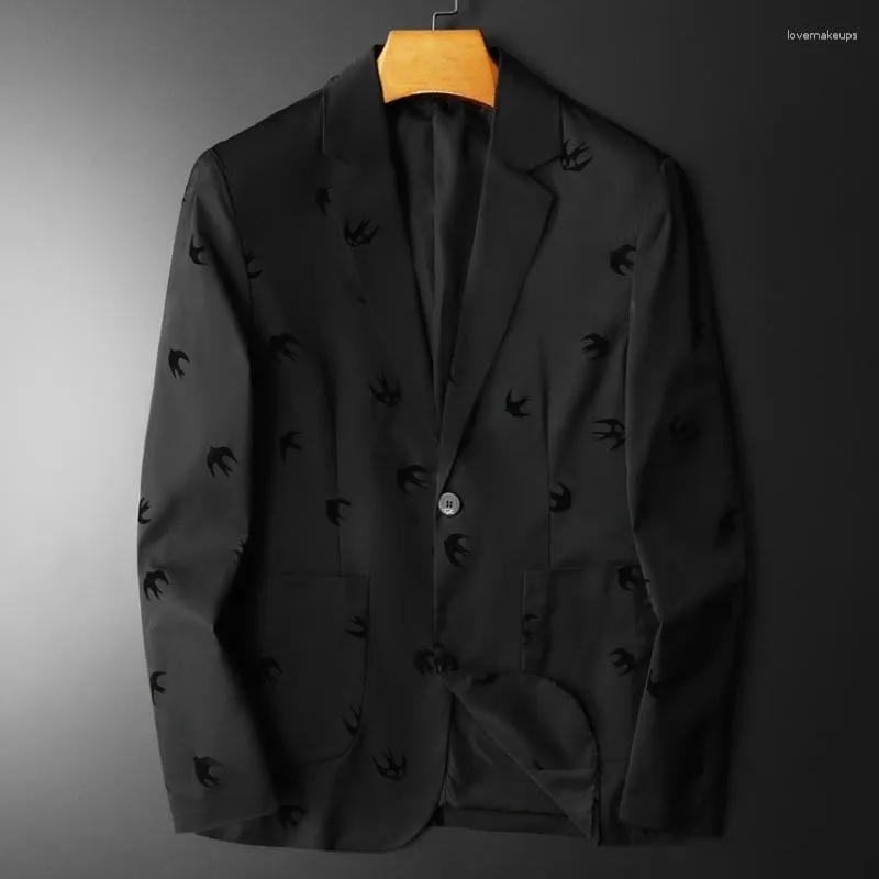 Costumes pour hommes Blazer imprimé hirondelle de luxe printemps automne couleur unie simple boutonnage affaires décontracté homme vestes grande taille 5XL