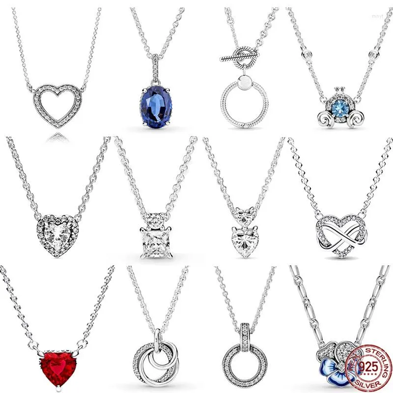 Pendants Exquisite Women's 925 Sterling Silver Classic Dazzling Heart Shaped Square Pendant Necklace Fit Original Beads DIY Gifts