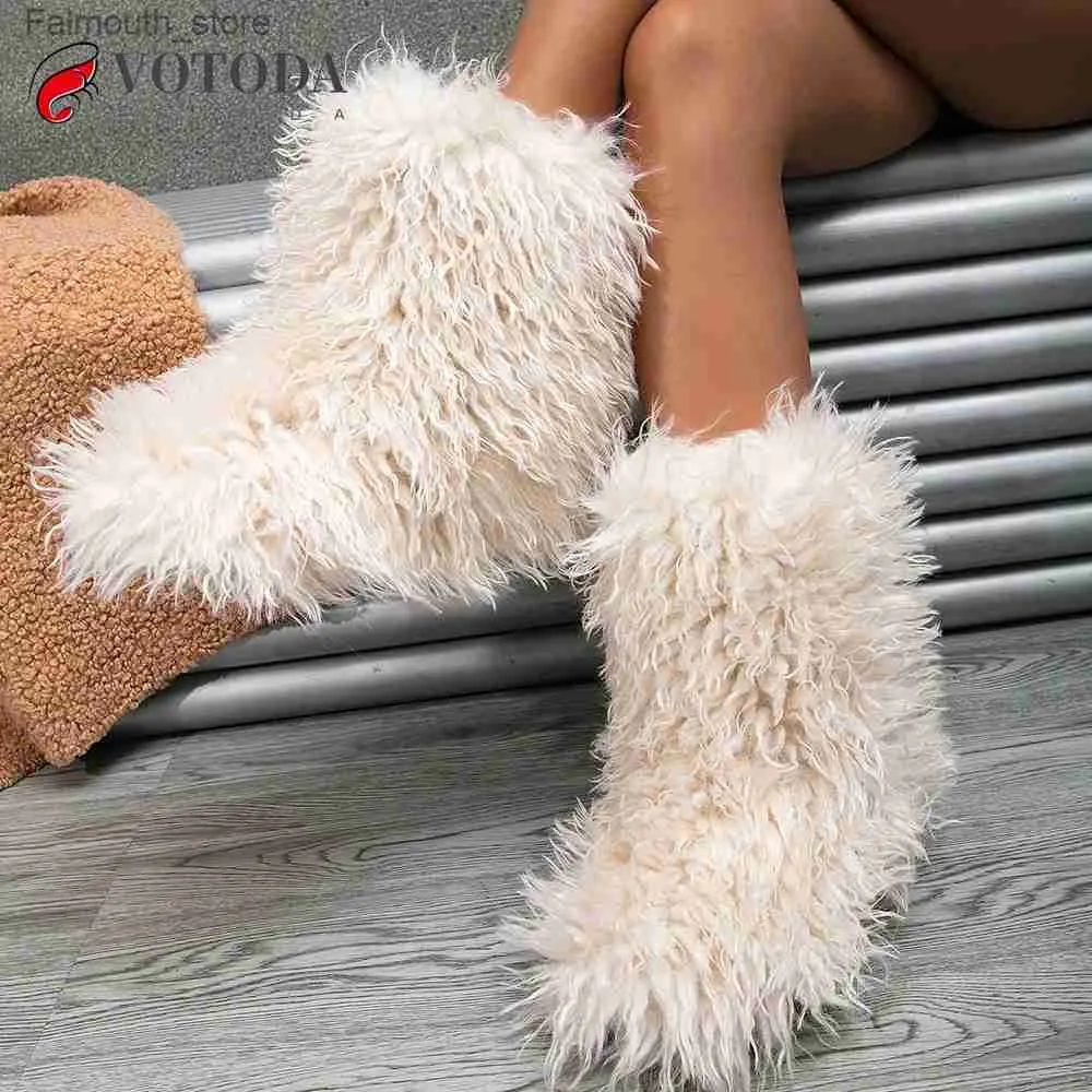 Bottes Bottes d'hiver chaussures à fourrure femmes fourrure de peluche bottes de neige moelleux chaud fausse laine bottes en peluche bottes de mode dames botte de fourrure mongole Q231010