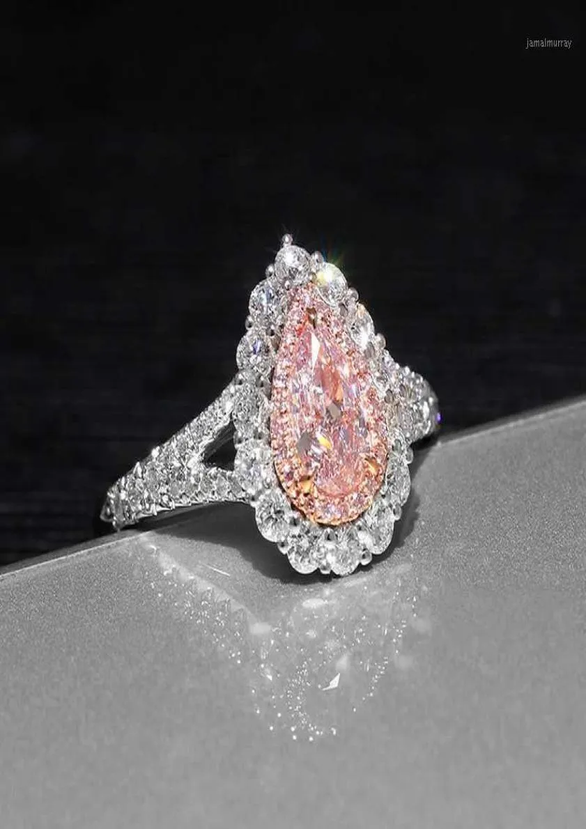 Genuíno de alta qualidade rosa adorável puls gota em forma simulação moissanite casamento noivado anel woman039s jz24918146310