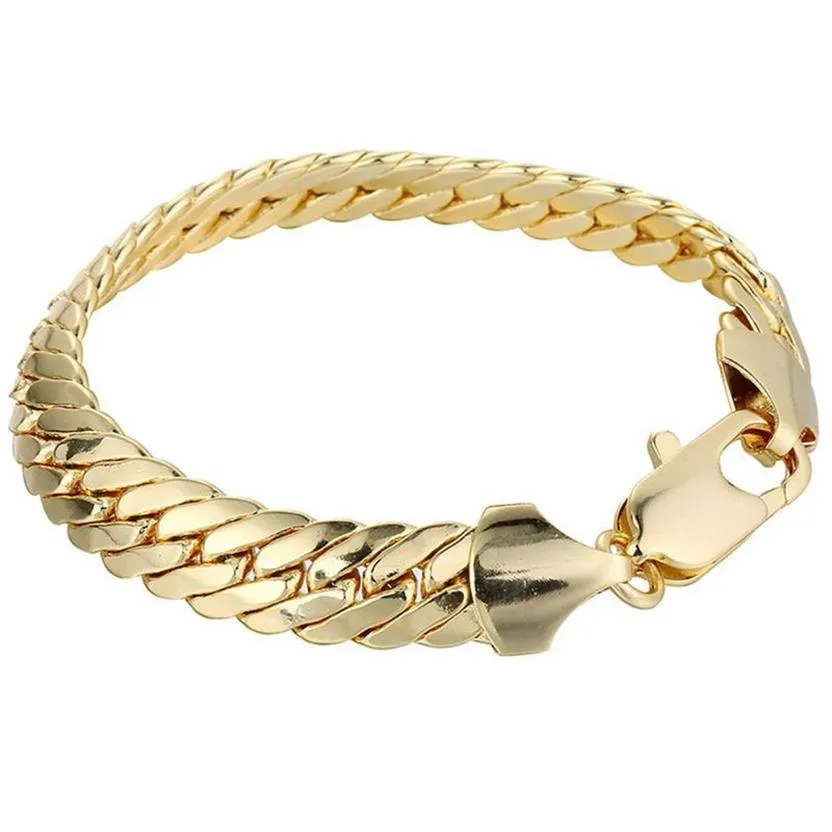 Bracciale da uomo e donna, catena da polso solida, bracciale a spina di pesce in oro giallo 18 carati, lungo 23 cm, stile classico, regalo289O