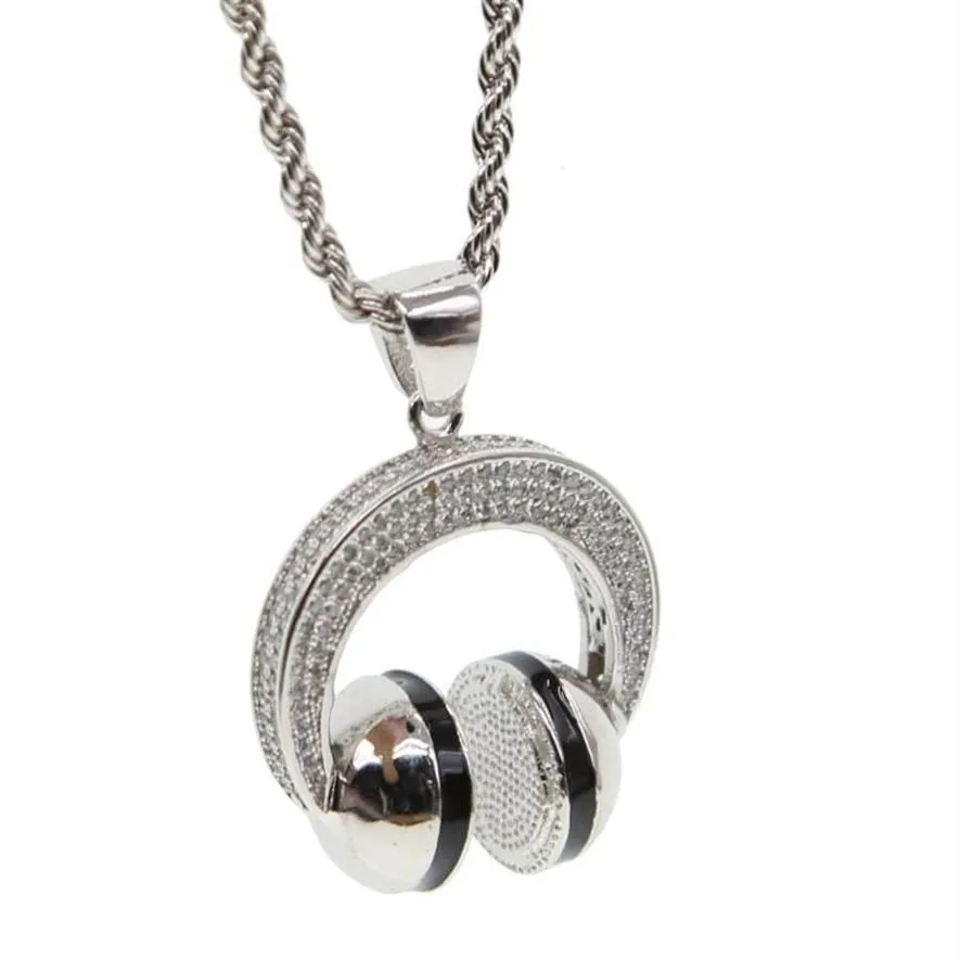 Musique DJ casque pendentif colliers couleur argent chaîne hommes femmes Hip Hop bijoux Rock casque collier amoureux cadeau Chains215I