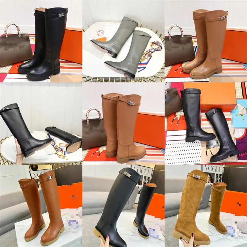 10a Lady Buckle için Kalite Botları Siyah Buzağı Deri Ünlü Marka Şövalye Uzun Diz Önyükleme Tasarımcısı Moda Kış Ünlü Atlama Kadınlar Uzun Botlar Çok Renkli H At Yeni