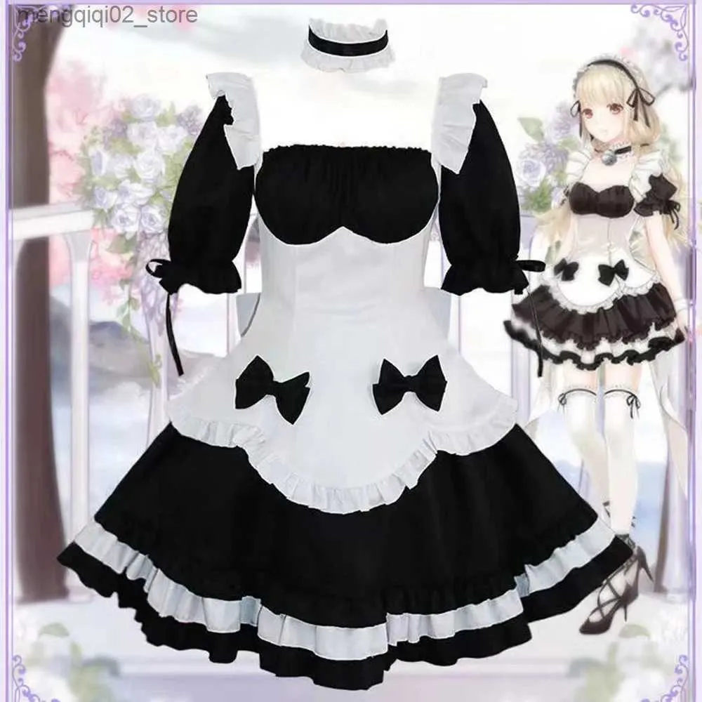 Thème Costume Noir Blanc Chocolat Halloween Vient Français Bowknot Maid Lolita Filles Femme Cosplay Viens Serveuse Fête Vient Q240307