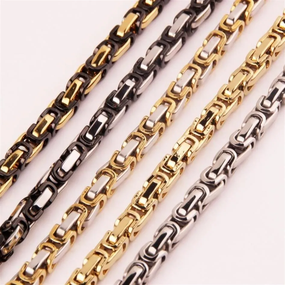 Chaîne byzantine en acier inoxydable pour hommes, boîte de 5mm, collier, Bracelet, chaîne 7 -40 253m