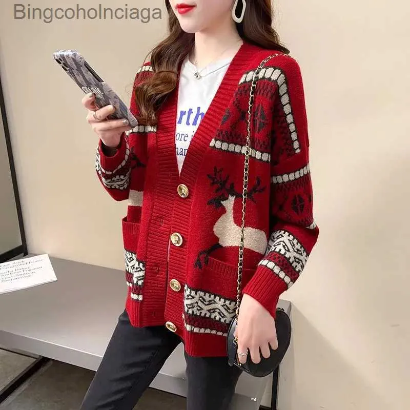 Kvinnors tröjor 2023 Spring Women's Sweater Warm Knitted tröja Jacka Löst Pocket FN Fashion Stick Cardigan Jacket Ladies Jacketl231010