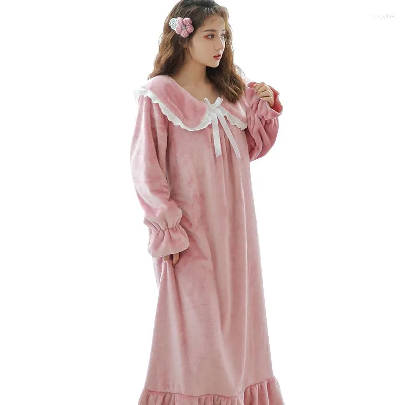 Women's Sleepwear Winter Warm Flannel Nightgowns Long Sleeve Loose Casual Nightwear Sleepshirts Lounge Leisure Homewear