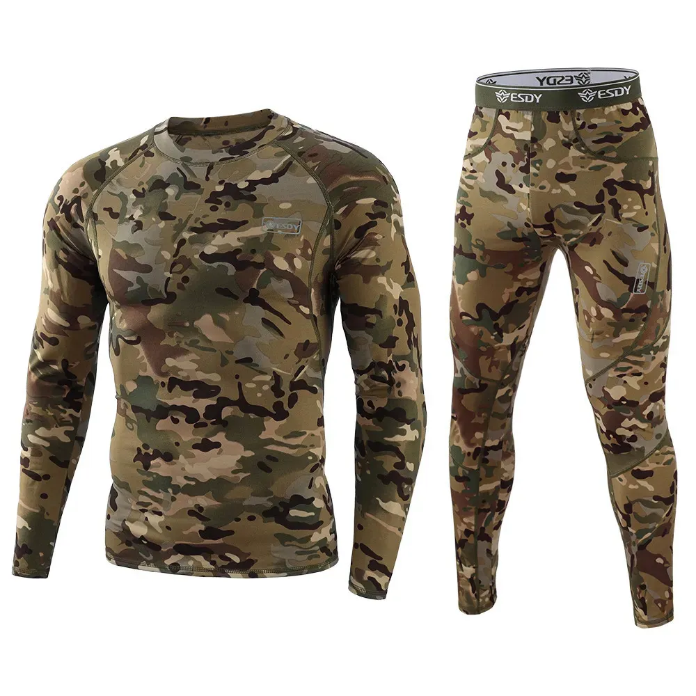 Mäns termiska underkläder vinterkamouflage termiska underkläder utomhus sporttaktisk kompression fleece varm termo underkläder långa johns sätter kläder 231010
