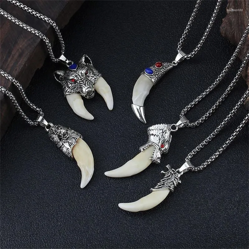 Naszyjniki wisiorek punkowy moda odważni mężczyźni wilk ząb spike osobowość męska naszyjnik biżuteria do przyjaciół Prezent