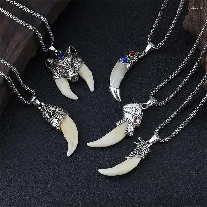 Pendentif Colliers Punk Mode Brave Hommes Loup Dent Spike Personnalité Mâle Collier Bijoux Pour Amis Cadeau