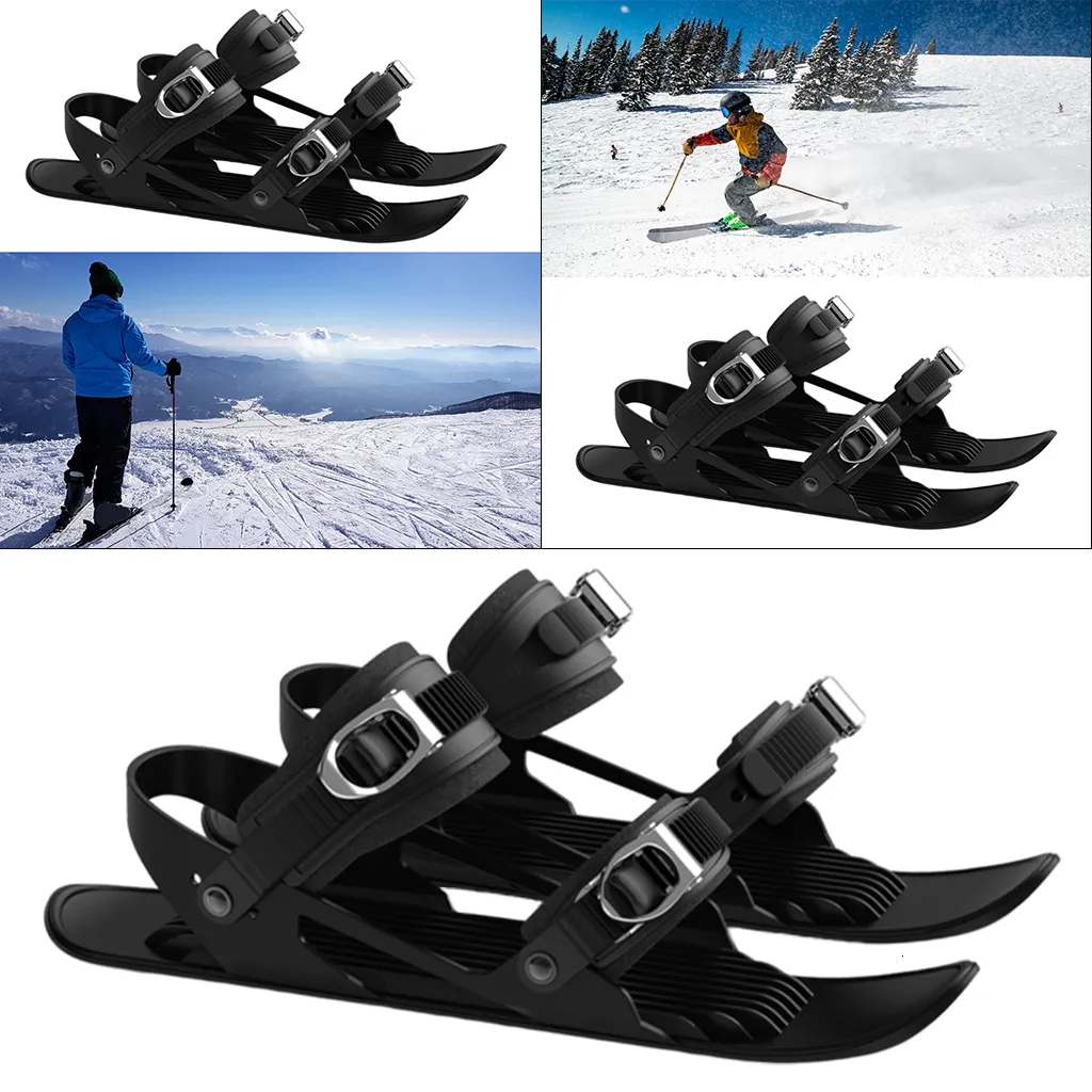 1 Pair Mini Ski Skates Outdoor Adjustable Wear Esistant Bindings Skiboard Universal for Snow Short Black Snowboard
