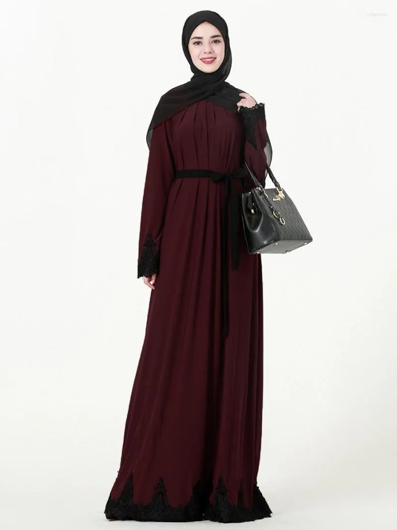Roupas étnicas Moda Muçulmana Robe Simples para Mulheres Ramadan Oração Vestido Eid Mubarak Djellaba Femme Dubai Turquia Islam Caftans Vestidos Cinto