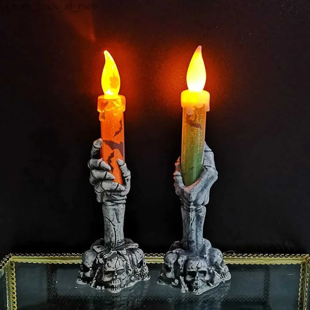 Inne imprezy imprezowe zapasy Halloween LED LED Horror Skull Ghold Holding Candle Lampa Happy Holloween Dekoracja imprezy dla domu Ozdoby Hounted House Q231010