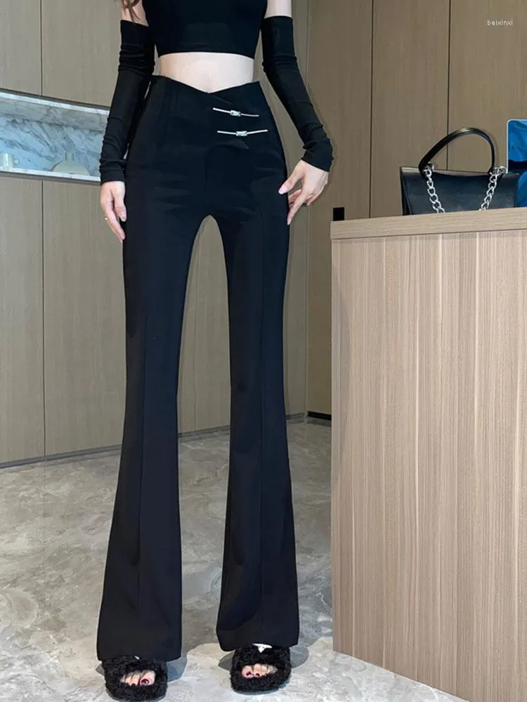 Spodnie damskie rozszerzyły się 2023 Estetyczne płomienne legginsy dla kobiet w stylu koreańsko płynnym moda wysoka talia szeroka noga długa