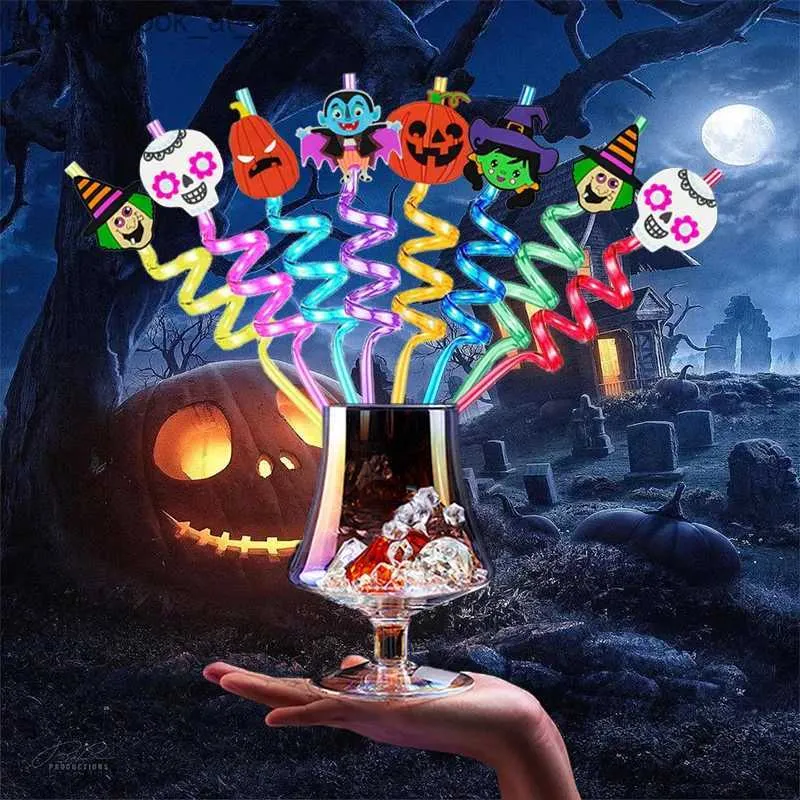 Andra evenemangsfest levererar 8st halloween återanvändbar plast spiral dricker sugrör roliga bat pumpa spöke häxa vampyr 2023 party dekoration leveranser q231010