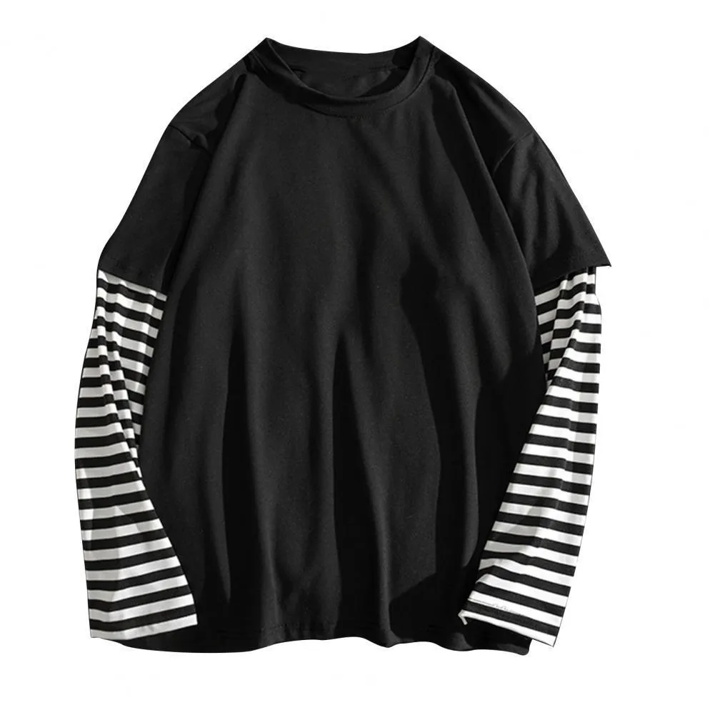 Men's Sweaters Student TShirts Fake Two Piece Set Striped Long Sleeve O Neck Simple Casual Spring Top Tee Shirts For Men School 231010