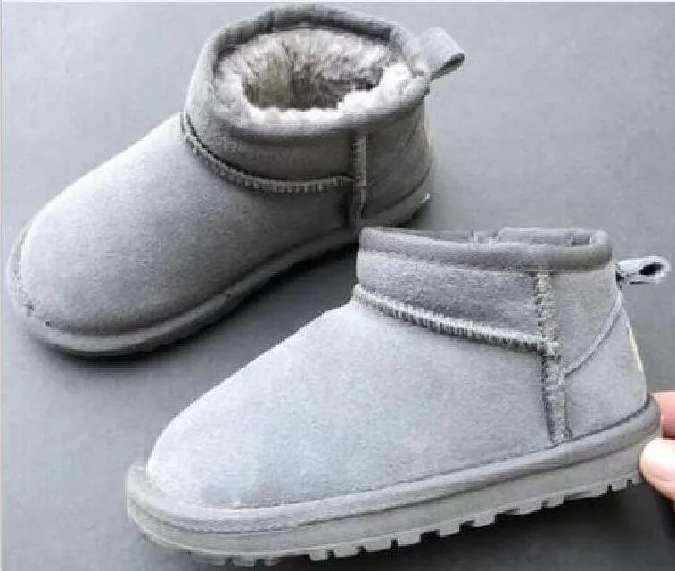 Crianças mini 5854 botas de neve sapatos crianças estilo camurça genuína couro quente botas de algodão sapatos tamanho do bebê 21-35 quente