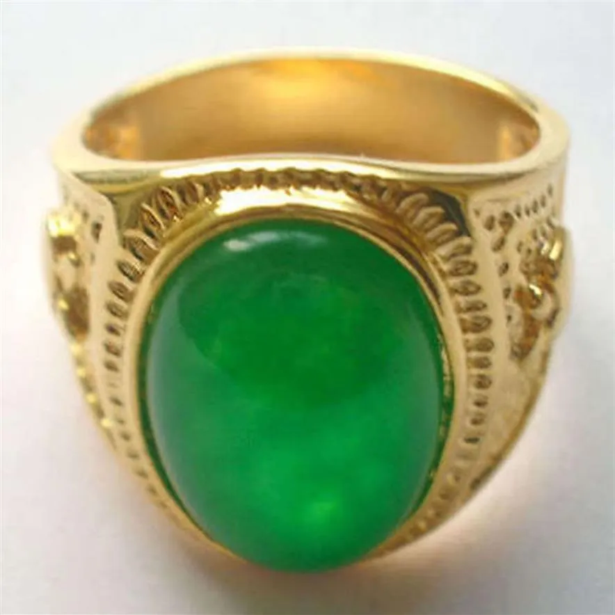 Jewelry 18K GP green jade men's ring8 9 10 11 12335U