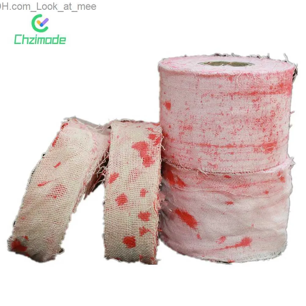 Autres fournitures de fête d'événement 1 rouleau 10M Halloween DIY Bloody Gauze Blood Bandage Horreur Momie Gauzes Ghost Festival Avertissement Tissu Arbre Porte Suspendue Décor Q231010