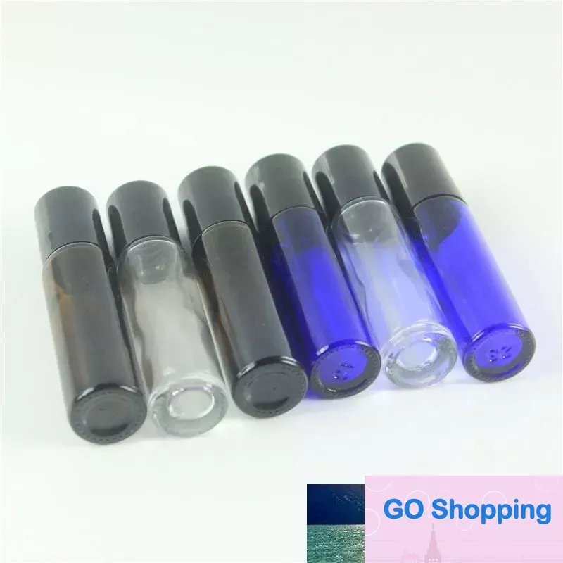 Großhandel 10 ml (1/3 Unzen) bernsteinfarbene, klare und blaue dicke Glasrolle auf ätherischen Ölen, leere Parfümflaschen, Rollerball mit Edelstahl-Rollerball