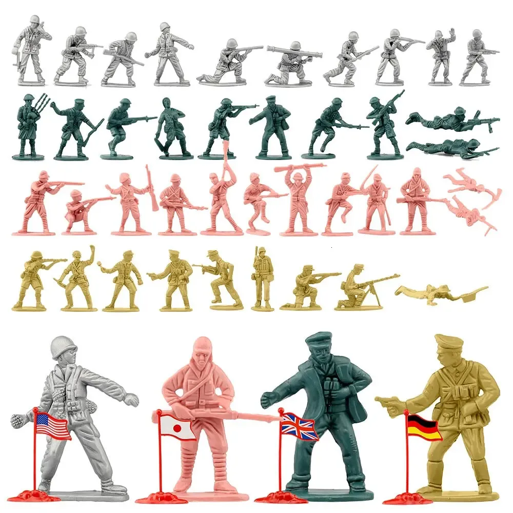 Military Figures ViiKONDO Army Men Toy Action Figure Green vs Tan Soldier WWII Troop US UK Japan German Battle Military Flags Wargame Boy Gift 231009