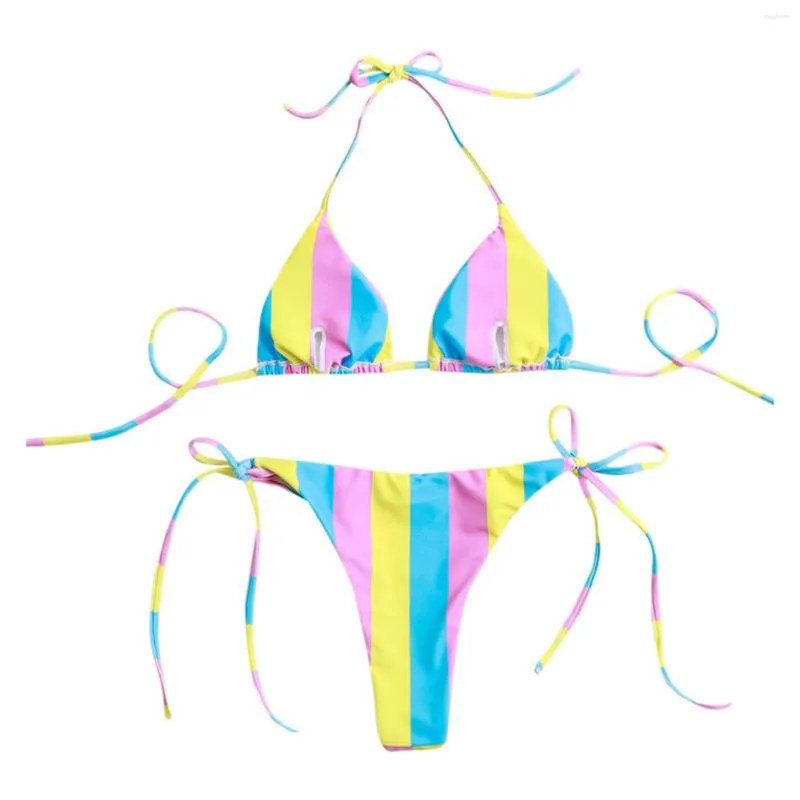 Maillots de bain pour femmes Été Sexy Mirco Bikini Ensembles Femmes Coloré Push Up Bandage Femelle Cravate Côté Halter String Brésilien Biquini