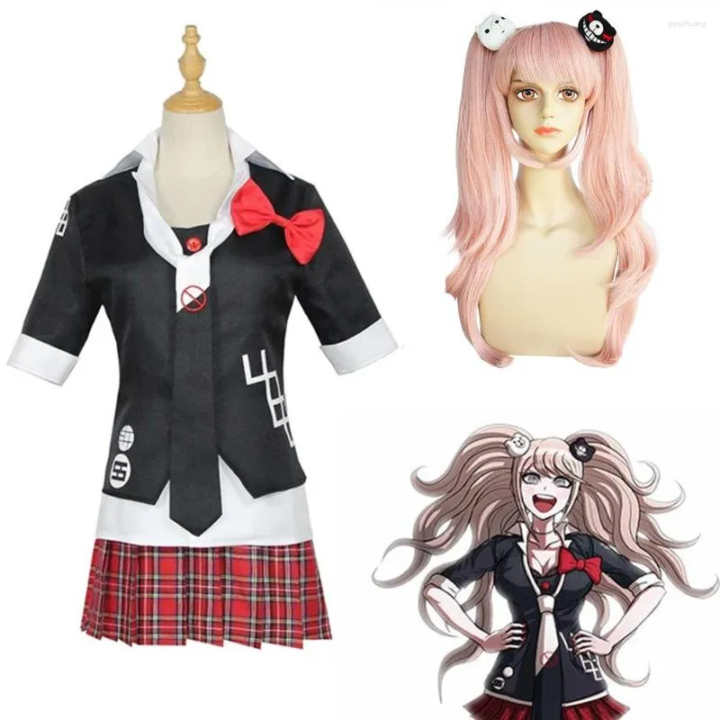 Survêtements pour hommes Anime Cosplay Costume Danganronpa Enoshima Junko JK Uniforme Café Vêtements de travail Jupe courte Double queue tressée