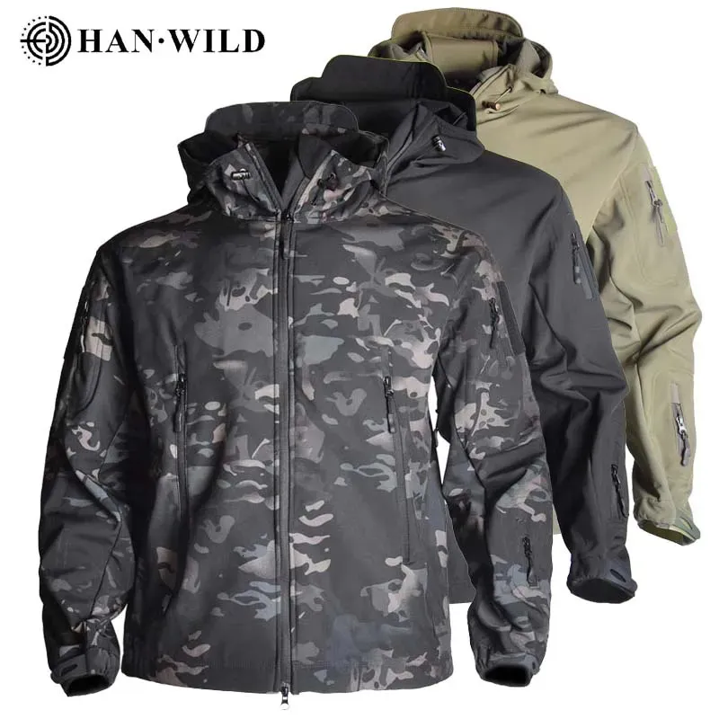 Mensjackor Han Wild Hunting Soft Military Tactical Jacket Man Combat Waterproof Fleece Men Clothing Multicam Coat Windbreakers 5xl 231009