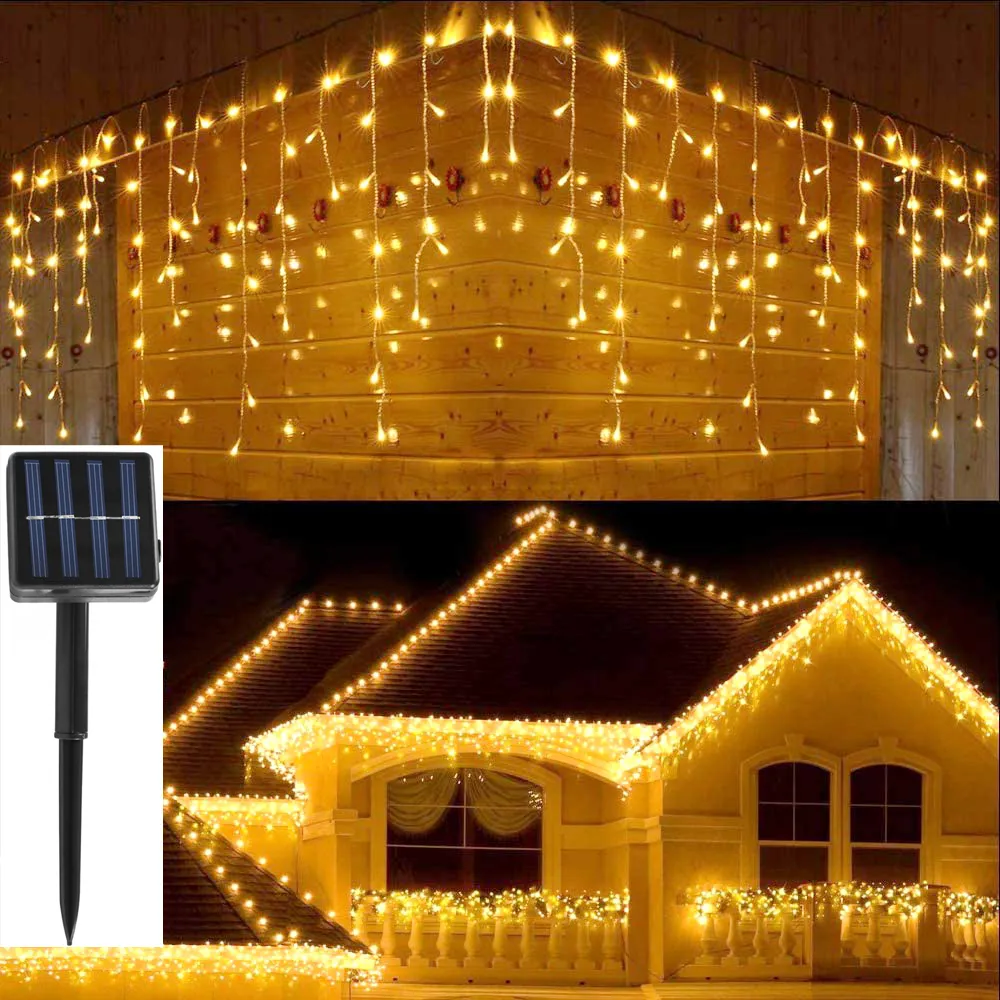 Luzes solares 6m decoração de natal 2023 led luzes de gelo ao ar livre ano novo 2024 luz de fadas guirlanda de rua na casa droop 0.5/0.6/0.8m