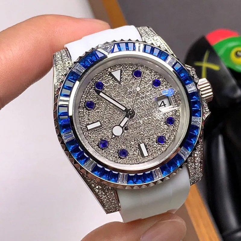 Oglądaj Mens Automatyczny ruch mechaniczny zegarek 40 mm z diamentowym szafirami kobiet na rękę Luminous Waterproof Montre de Luxe